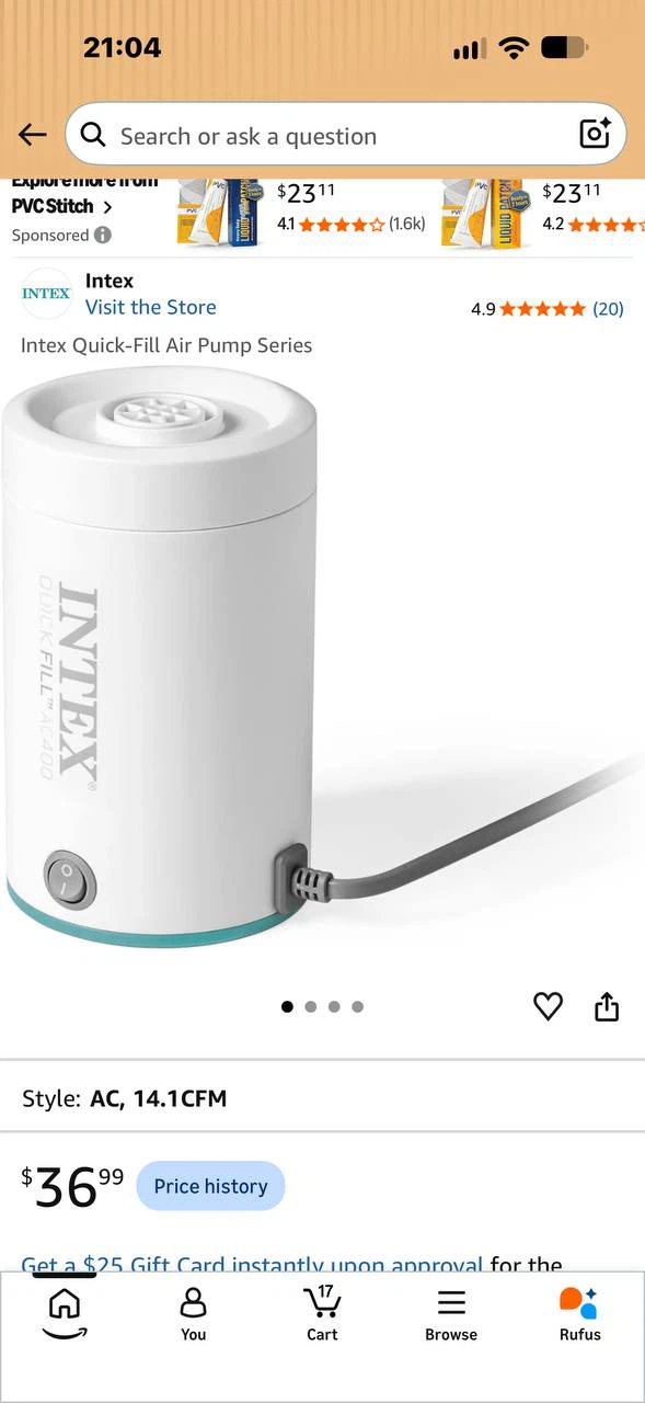 H1019 • Intex Quick-Fill Electric Air Pump AC400 – New 💨