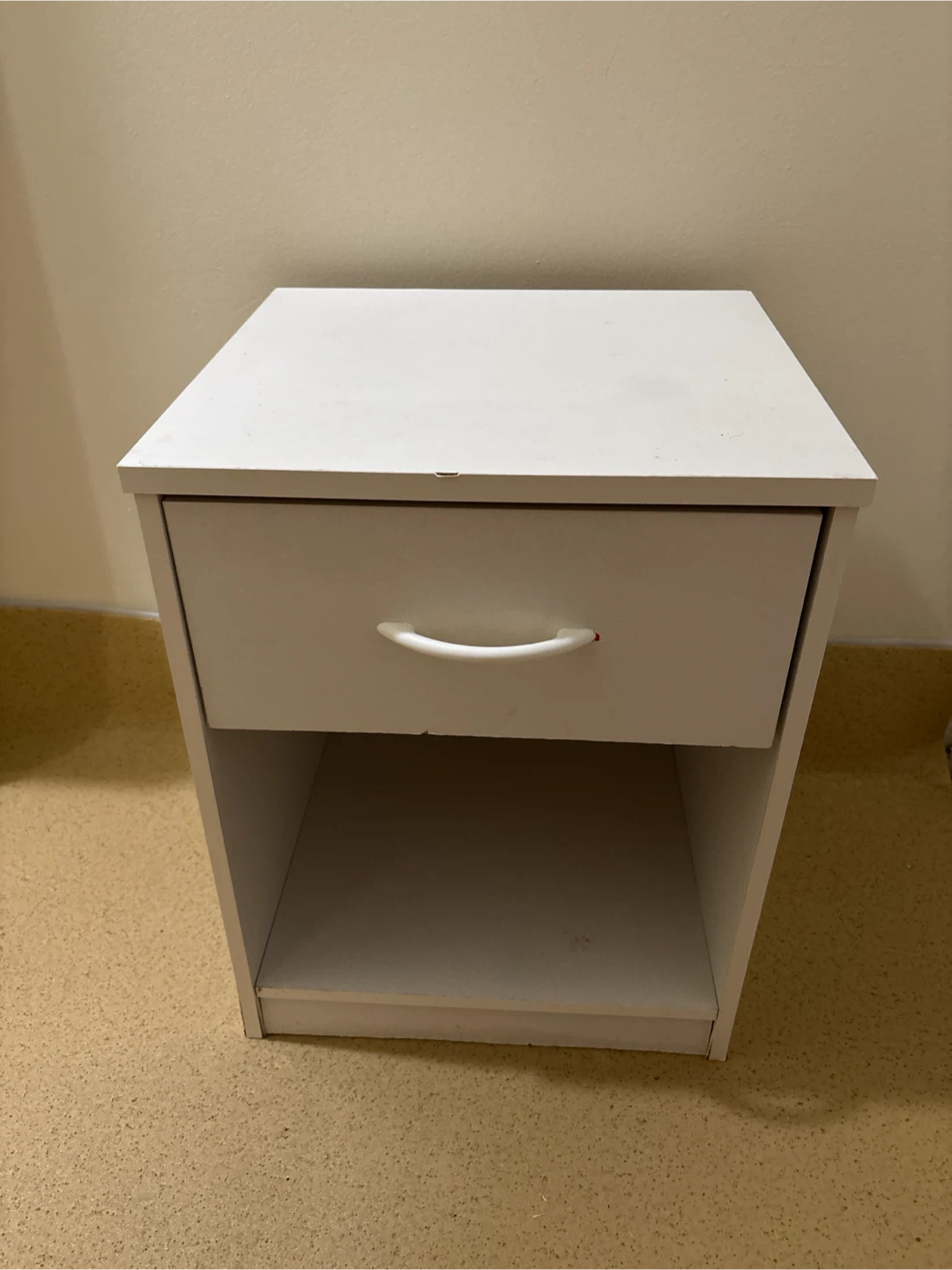 White bedside table with drawer