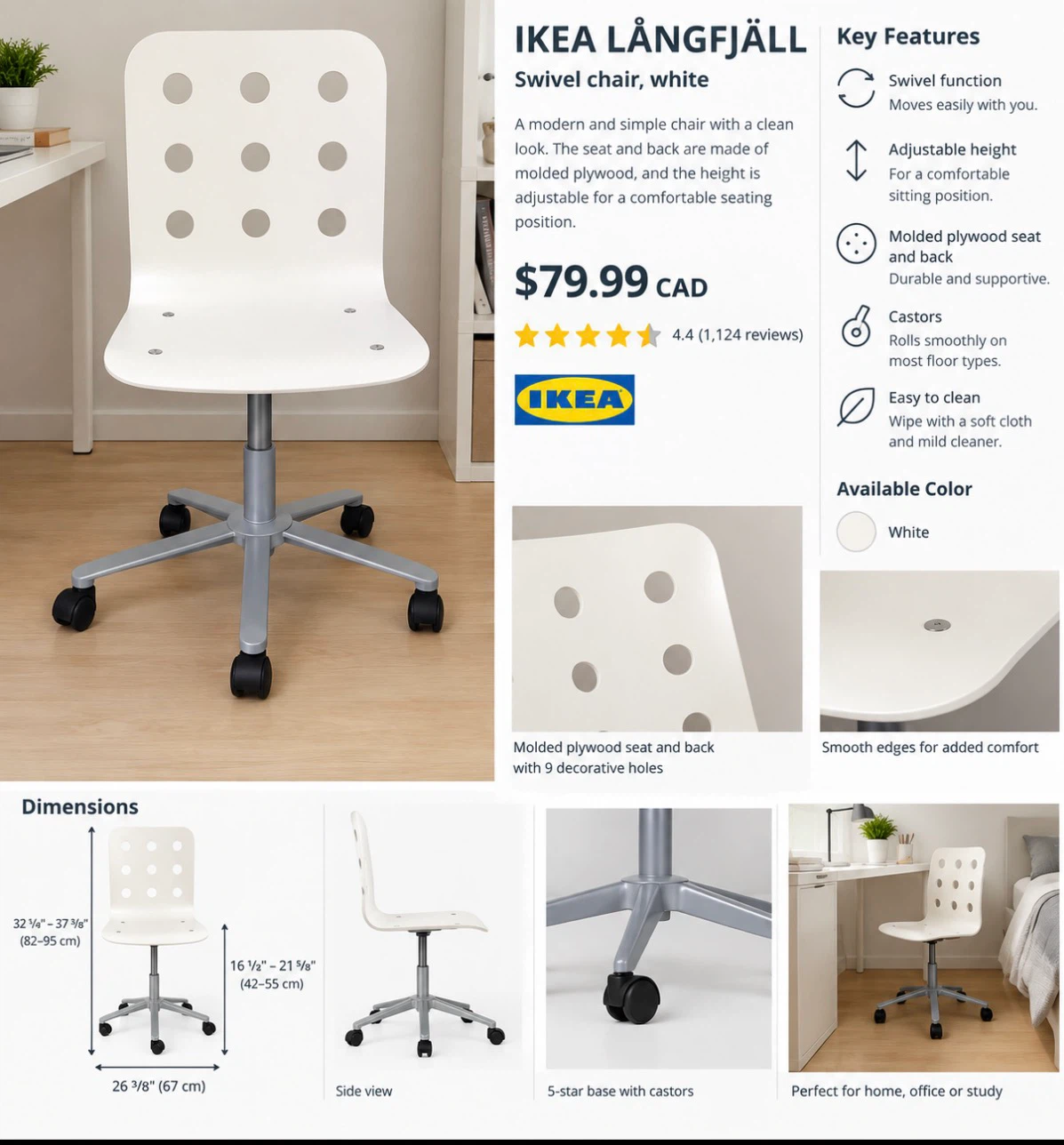 IKEA LANGFJALL Swivel Chair White