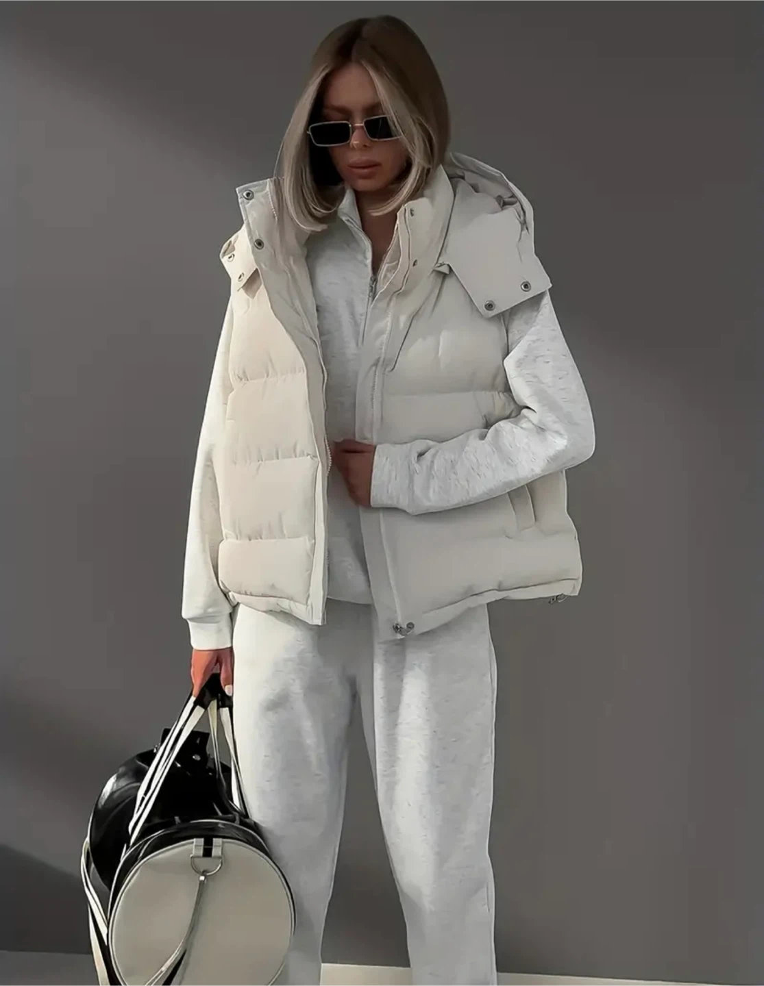 Cream Puffer Vest with Hood - photo 2