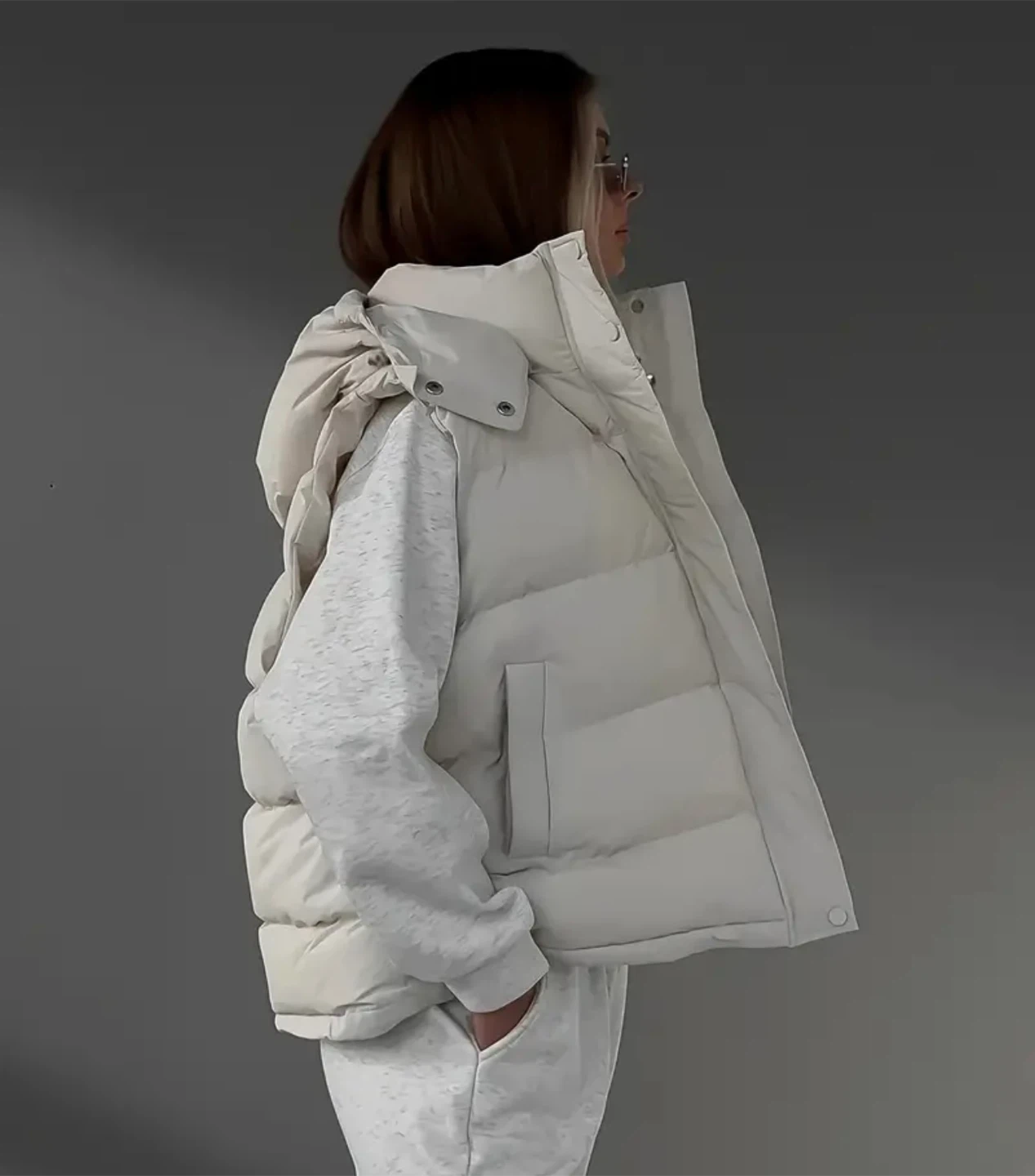 Cream Puffer Vest with Hood - photo 3