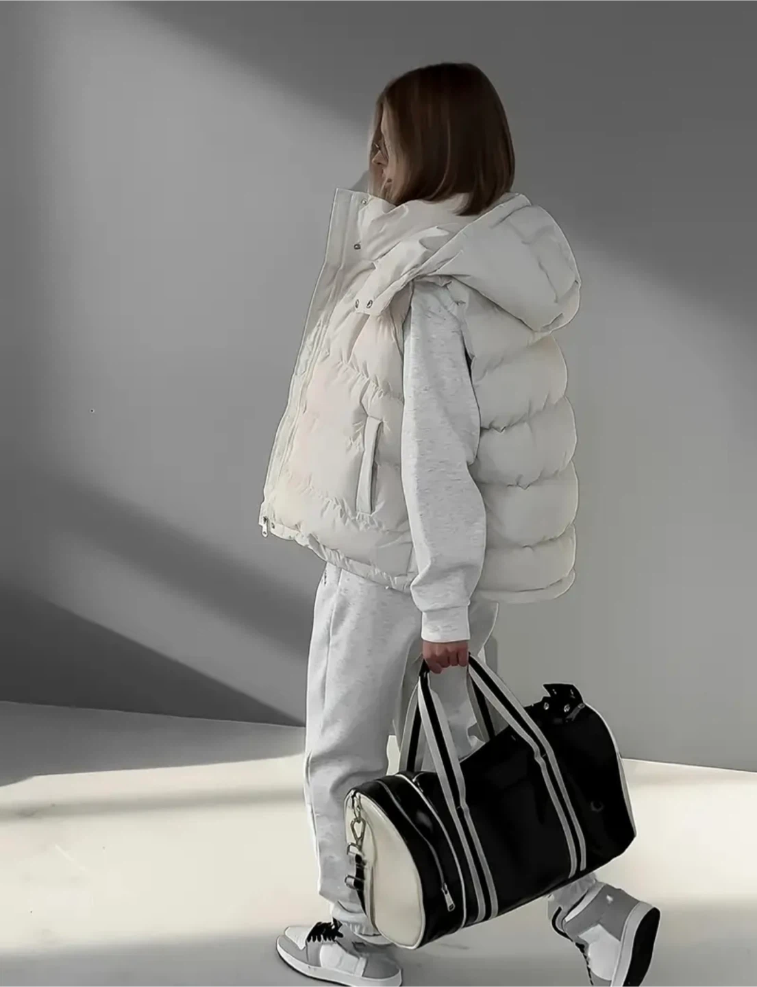 Cream Puffer Vest with Hood - photo 4