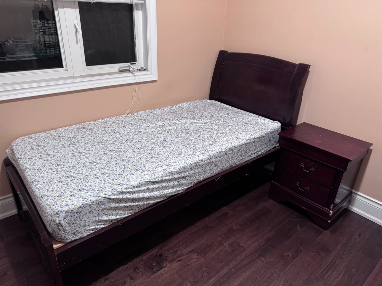 Cherry Wood Bedroom Set – Dresser, Nightstand, Twin Bed Frame