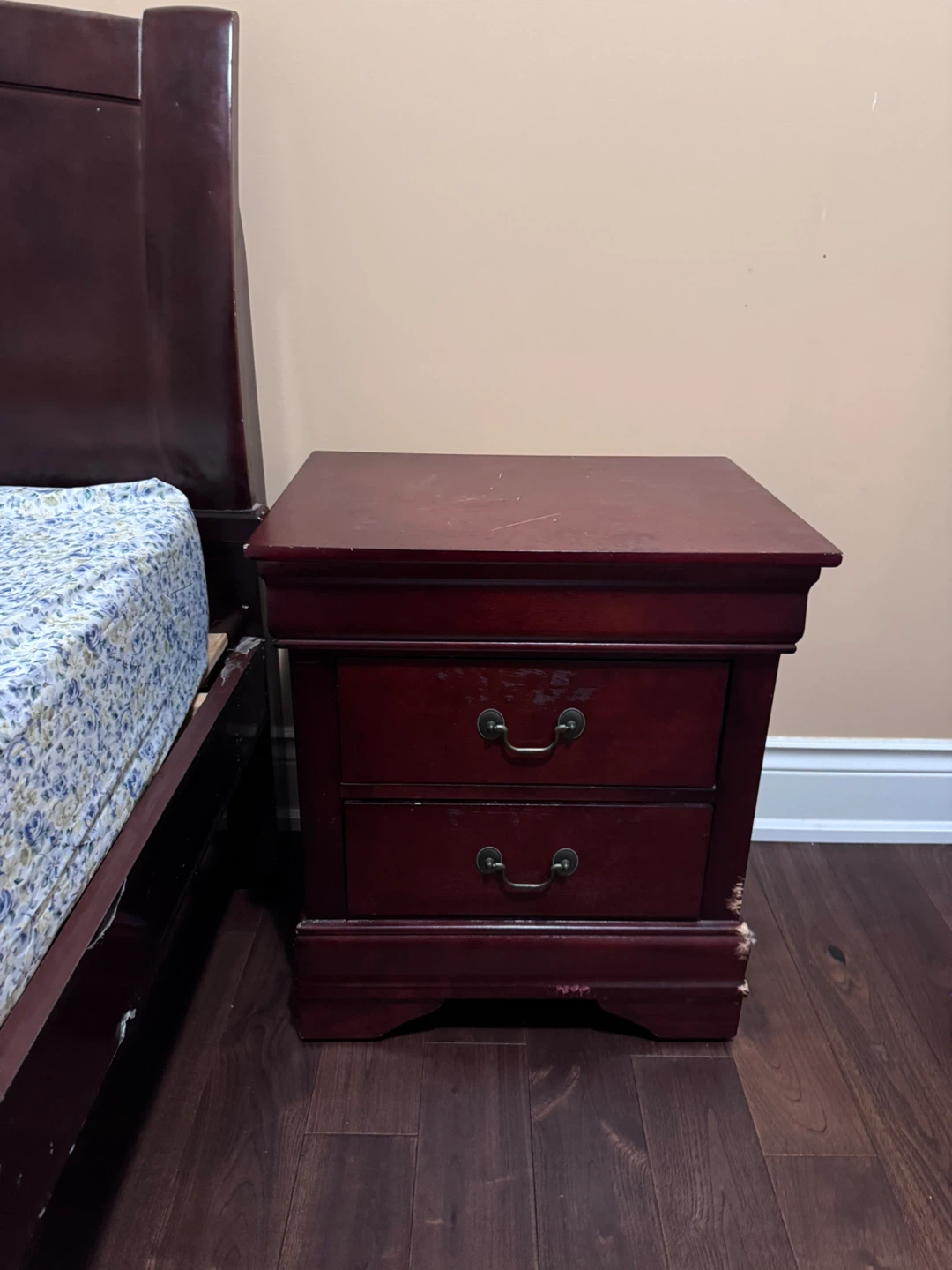 Cherry Wood Bedroom Set – Dresser, Nightstand, Twin Bed Frame - photo 2