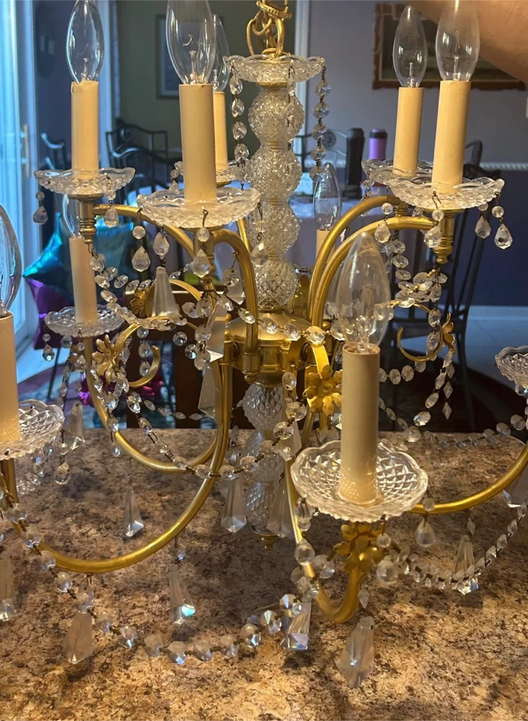 Vintage Brass Crystal Chandelier