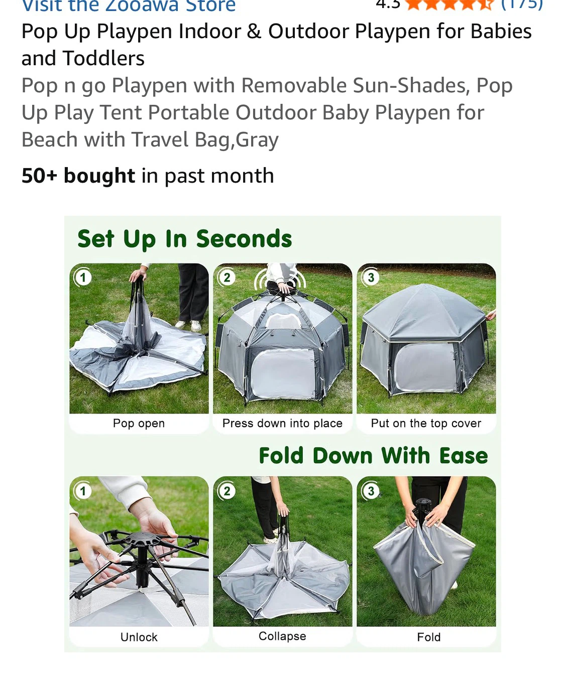 Zooawa Pop Up Portable Playpen - photo 2