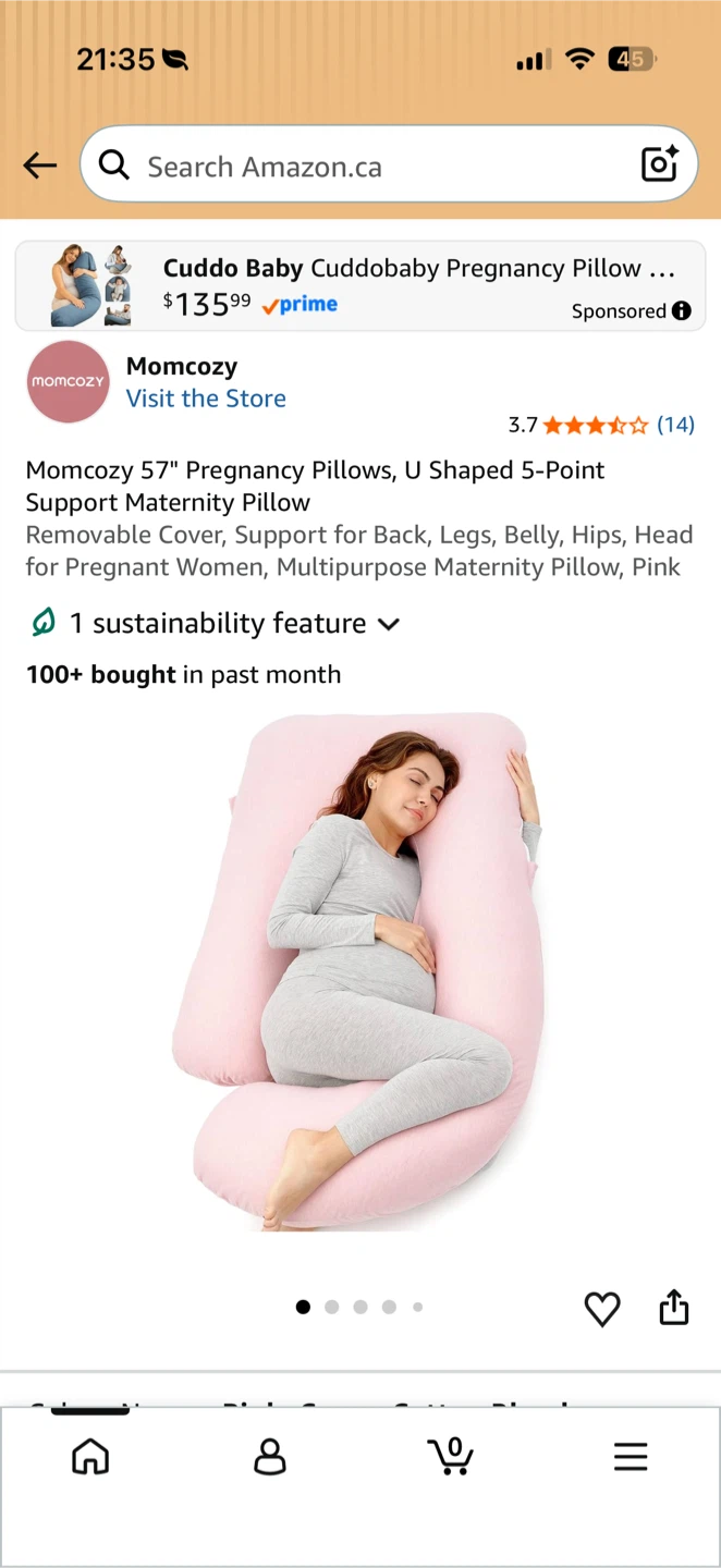 Momcozy U-Shaped Pregnancy Pillow, Pink