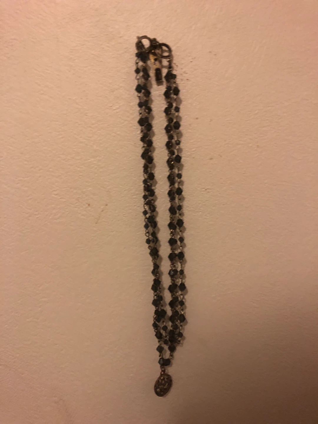 Black Beaded Necklace with Pendant