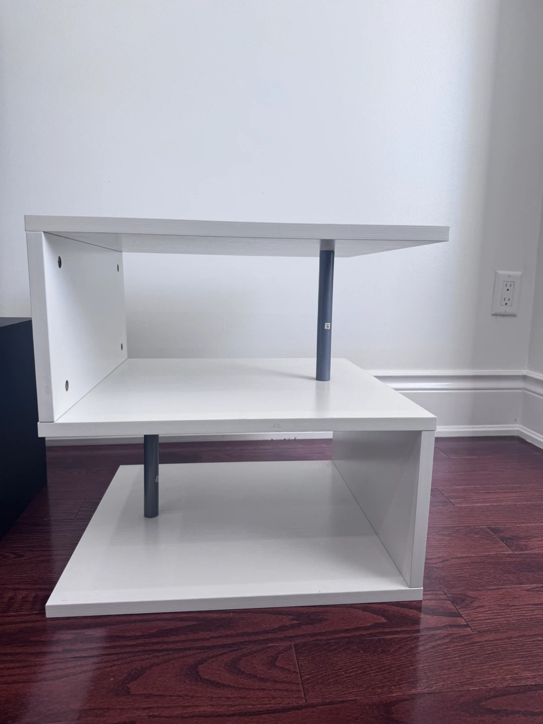 Modern White Side Table, 3-Tier S-Shape