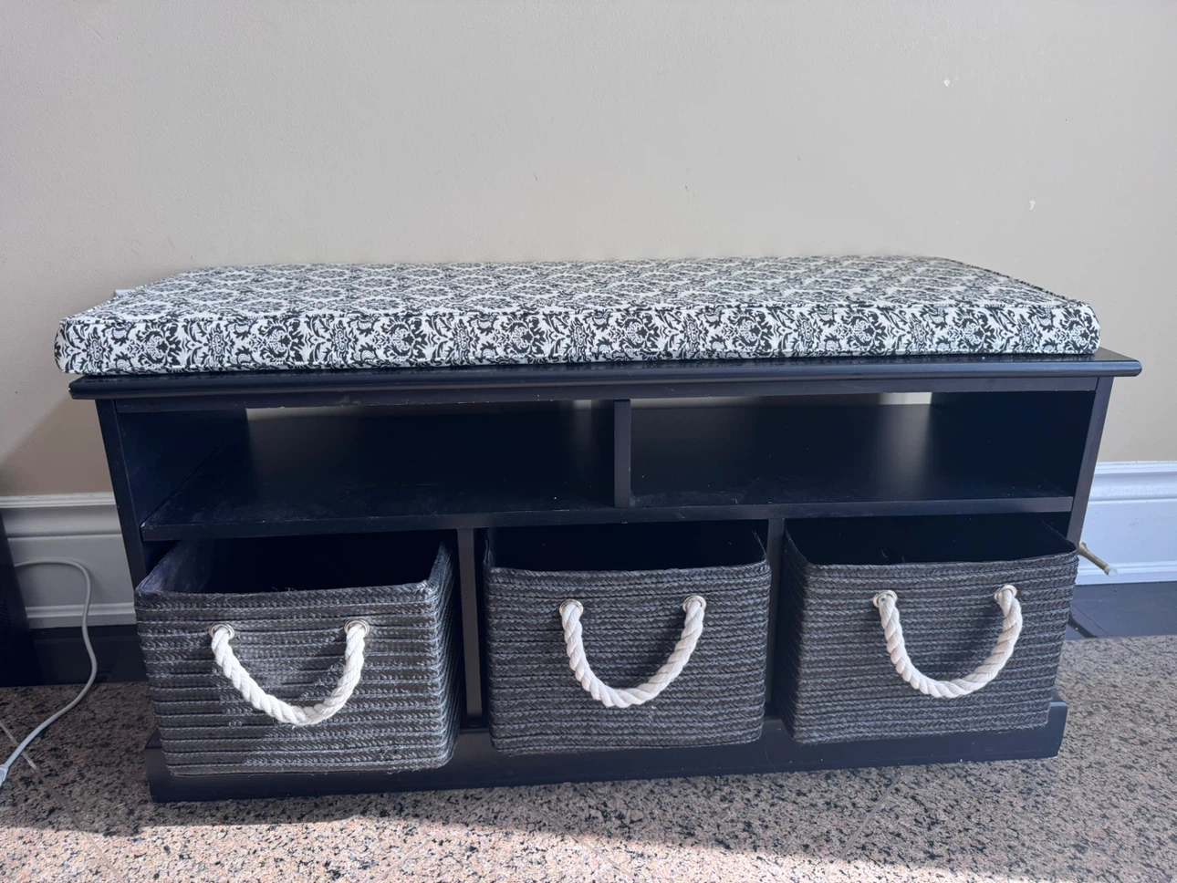 Black Storage Bench w/ Cushioned Seat