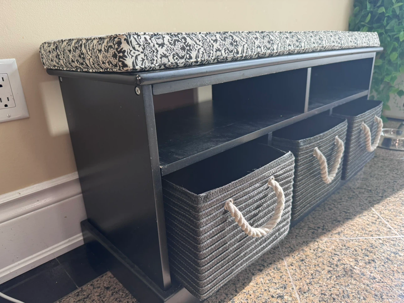 Black Storage Bench w/ Cushioned Seat - photo 2