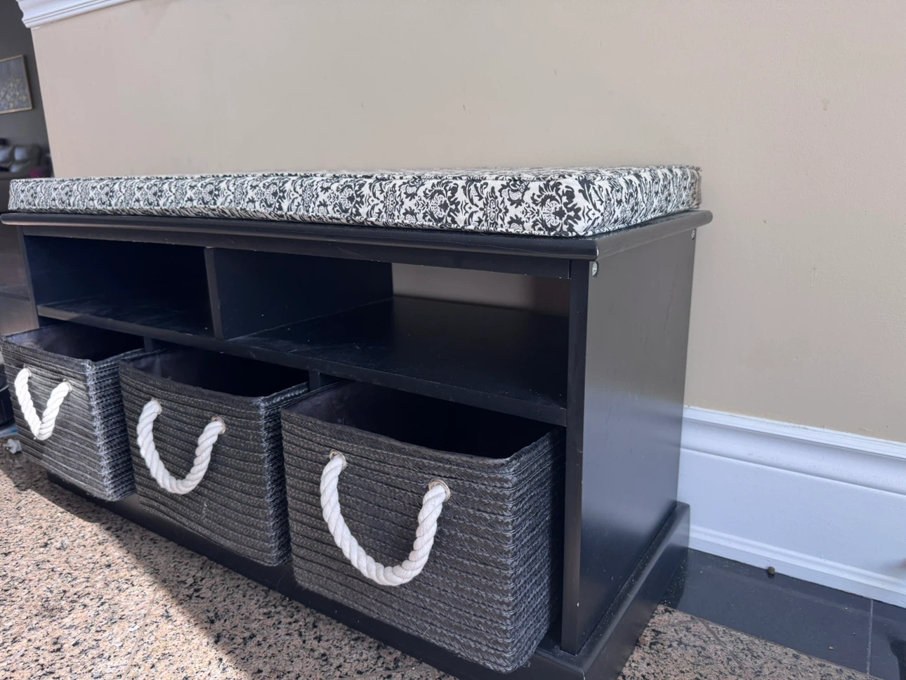 Black Storage Bench w/ Cushioned Seat - photo 3