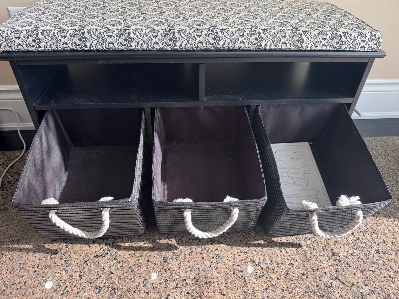 Black Storage Bench w/ Cushioned Seat - photo 4