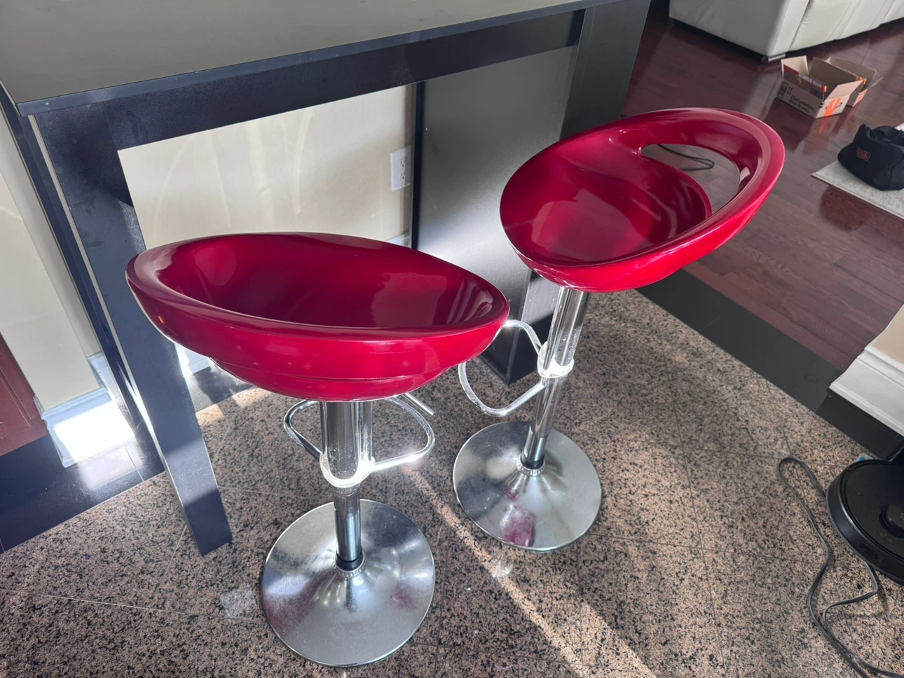 Home Bar Set: Bar Table, 2 Red Stools, Wine Rack & Wall Shelves - photo 3