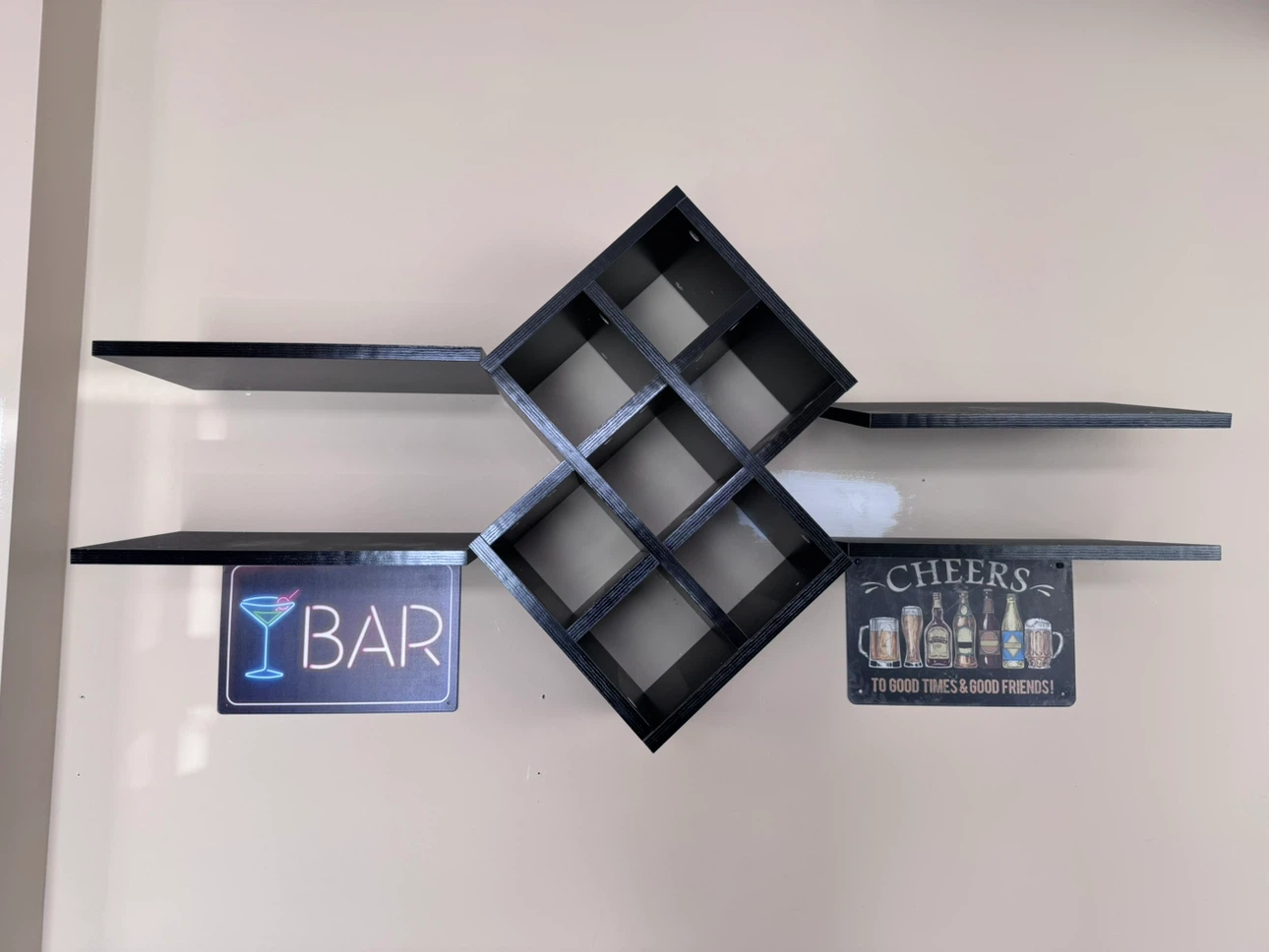 Home Bar Set: Bar Table, 2 Red Stools, Wine Rack & Wall Shelves - photo 4