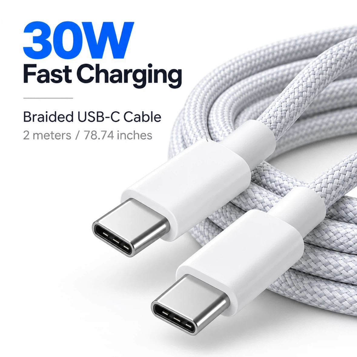 USB-C to USB-C 30W Fast Charging Braided Cable - 2 Meters - photo 2