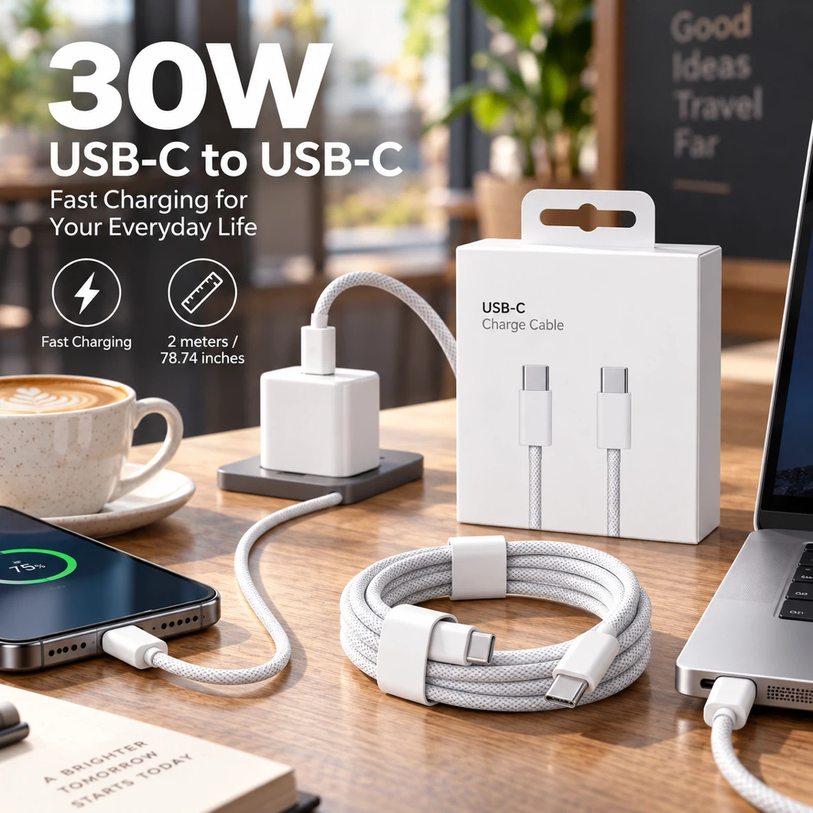 USB-C to USB-C 30W Fast Charging Braided Cable - 2 Meters - photo 4