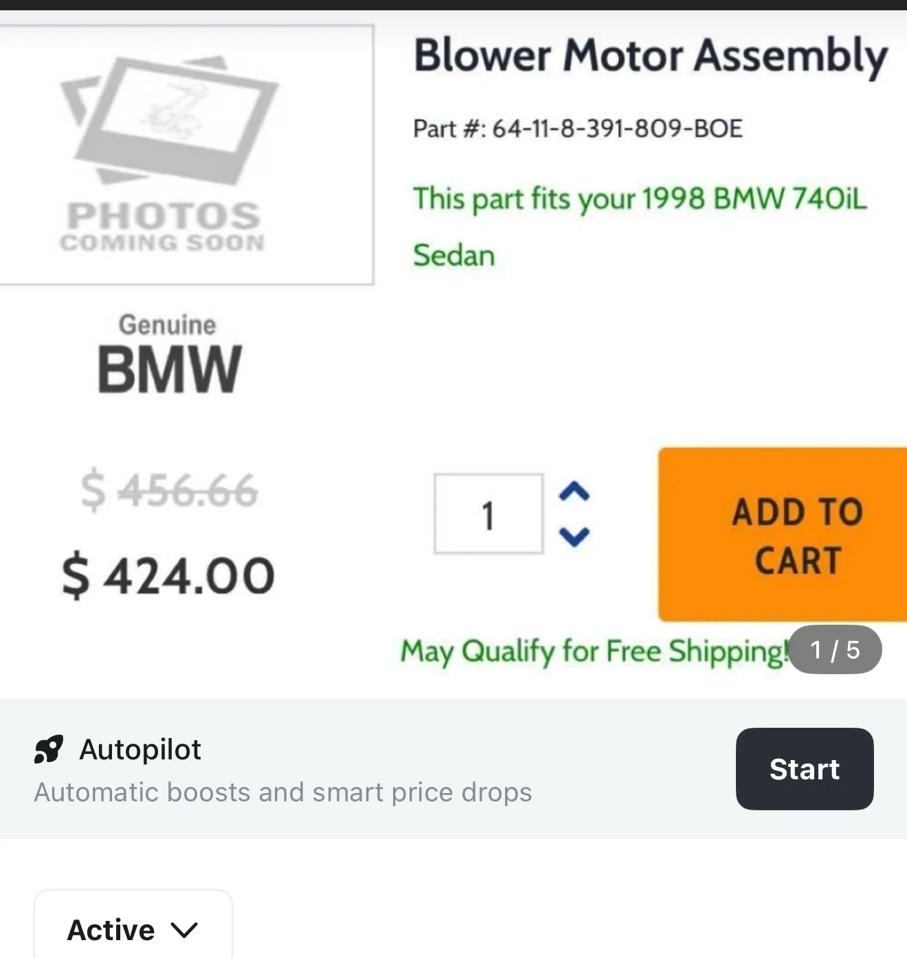Genuine BMW Blower Motor Assembly 64-11-8-391-809