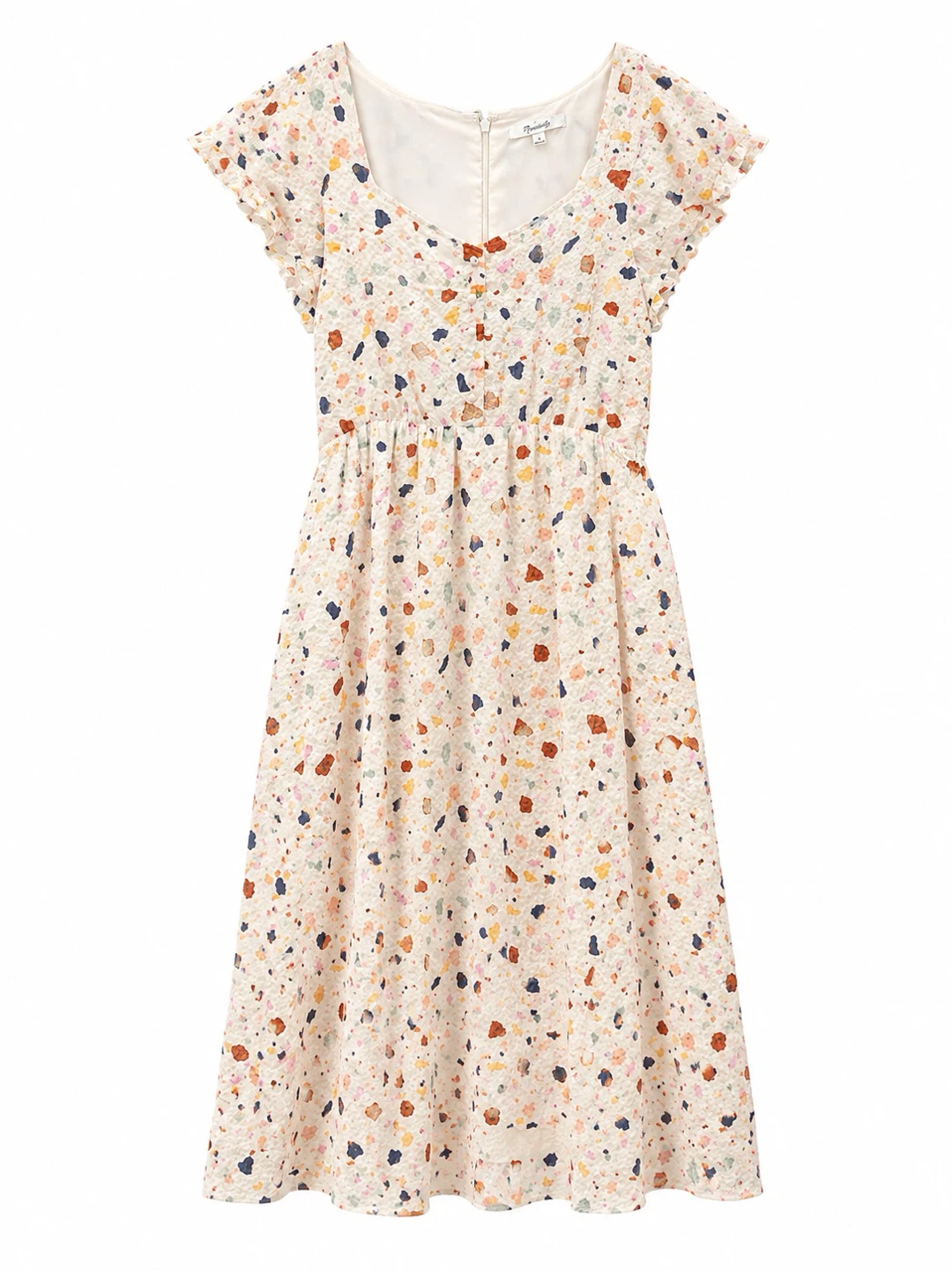 Madewell Cream Terrazzo Print Dress with Cap Sleeves