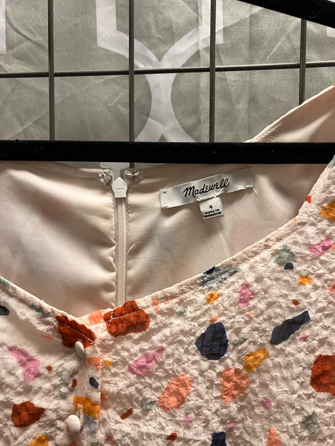 Madewell Cream Terrazzo Print Dress with Cap Sleeves - photo 4