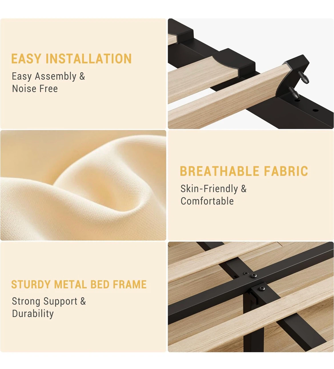 Twin size beige upholstered bed frame - photo 4