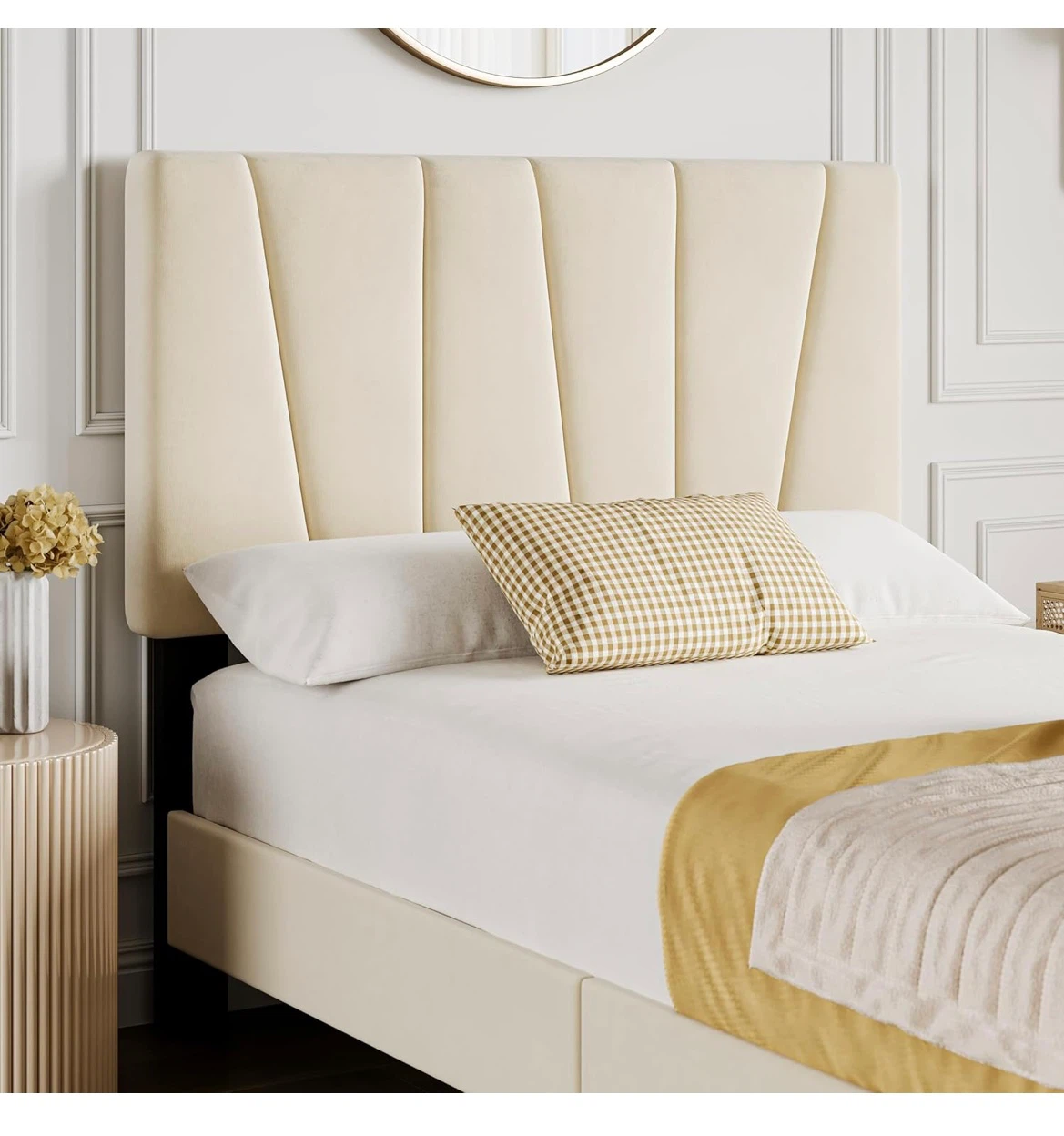 Twin size beige upholstered bed frame - photo 5