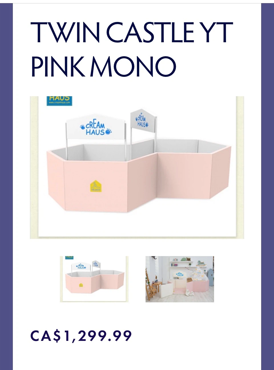 Creamhaus Twin Castle YT Pink Mono Play Mat