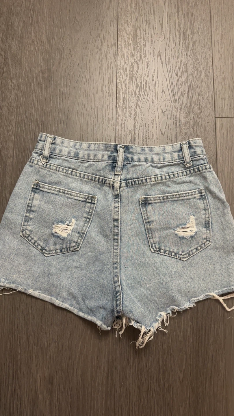 Distressed Light Wash Denim Shorts - photo 2