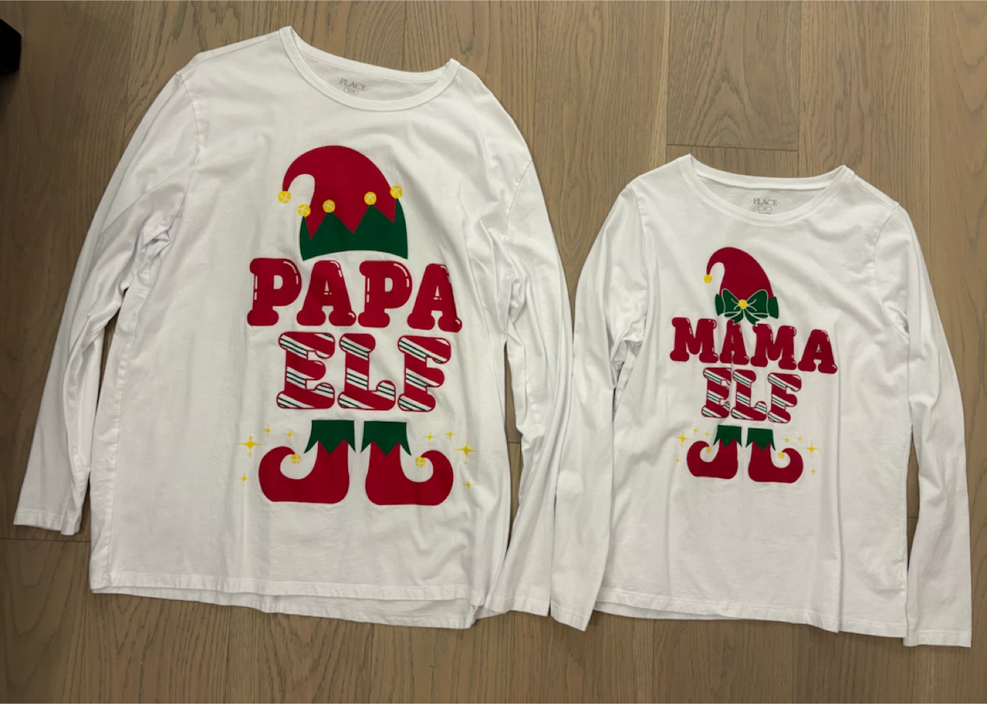 Papa and Mama Elf Matching Long Sleeve Shirts