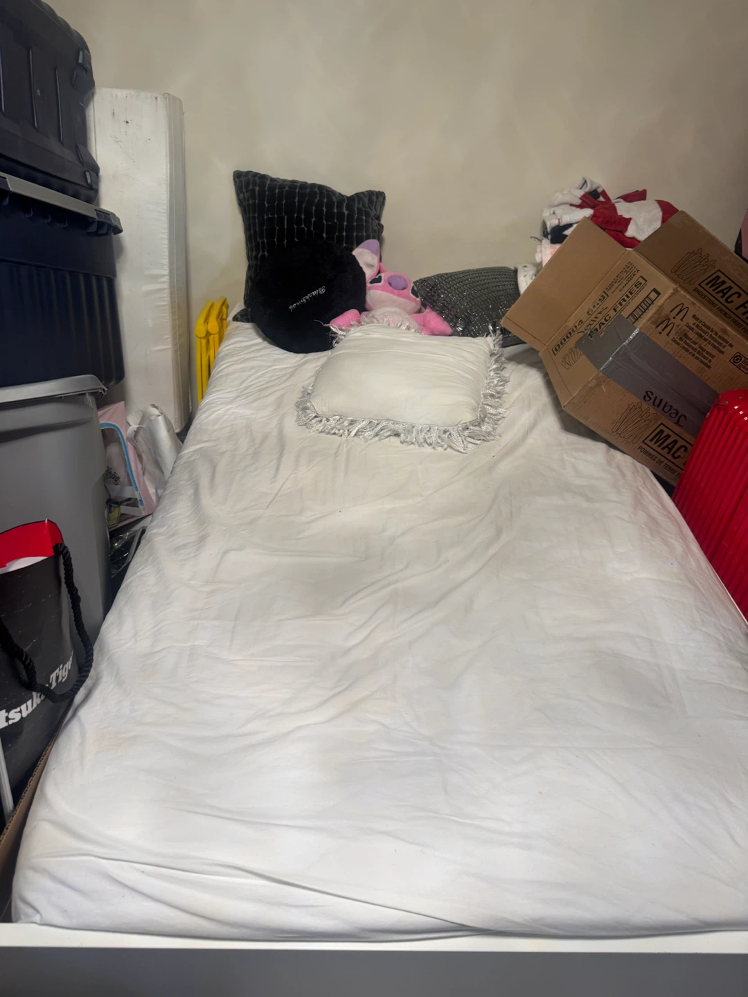 Single Size Bed Frame with mattress and beddings