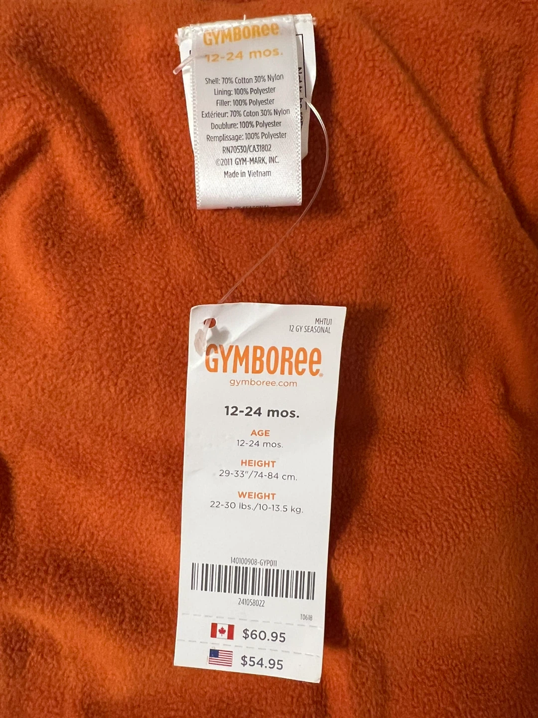 New Gymboree Orange Puffer Jacket 12-24 Months - photo 2