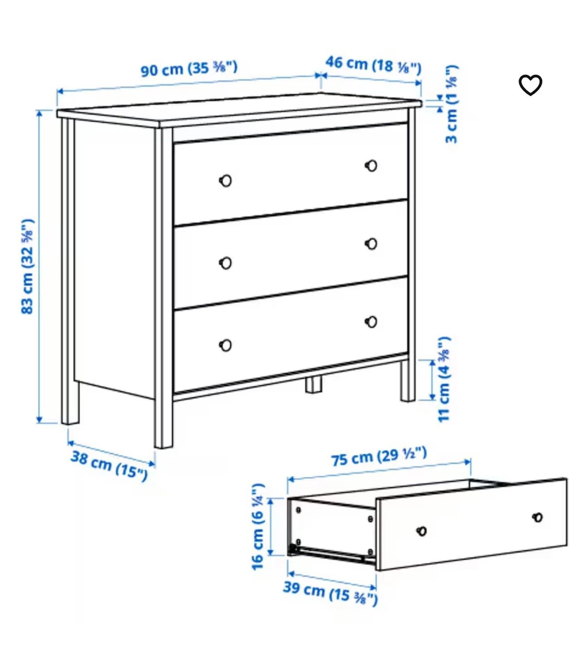 IKEA Dresser with 3 drawers in black - photo 3