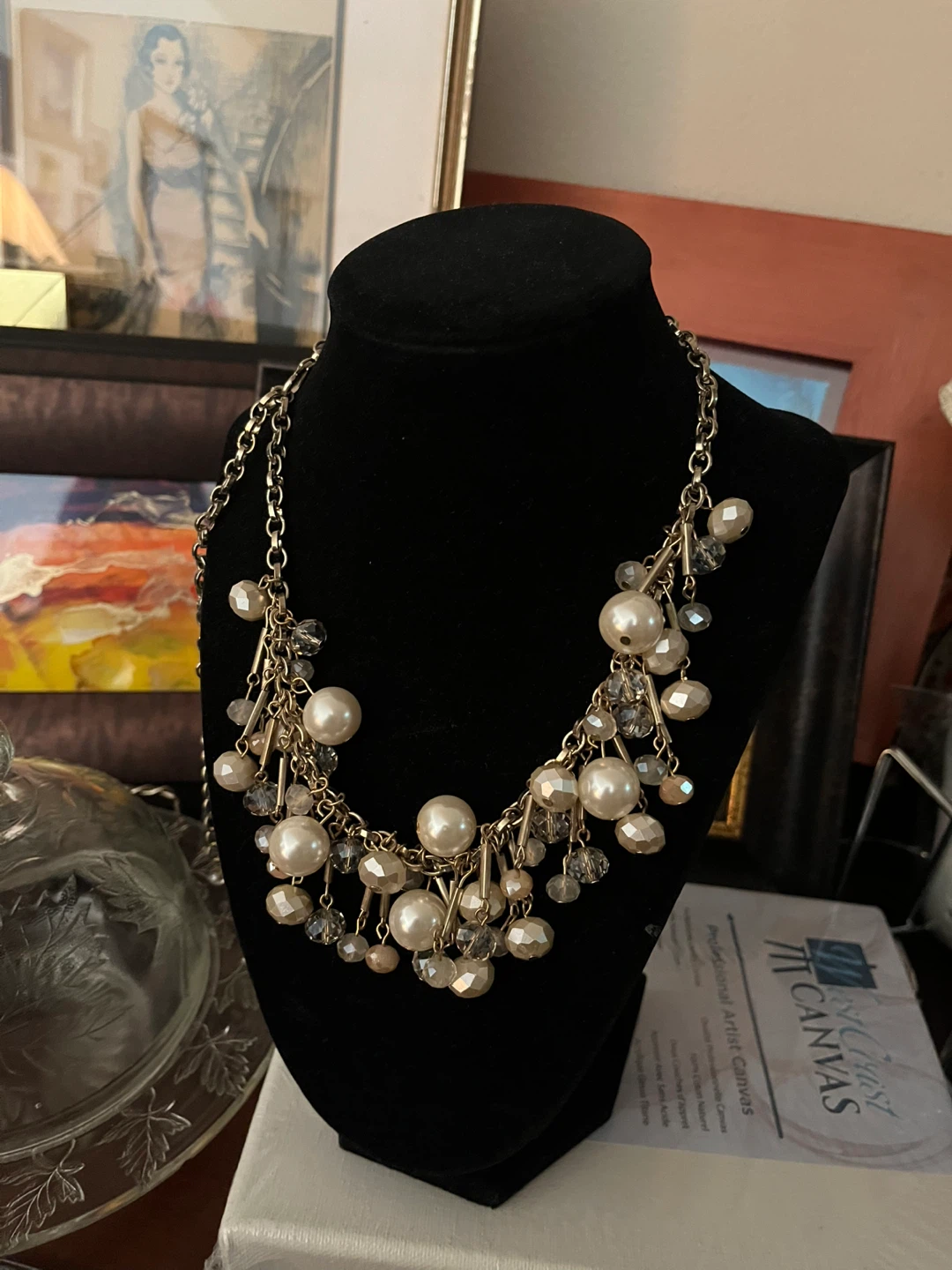 Statement Necklace with Faux Pearls and Crystals