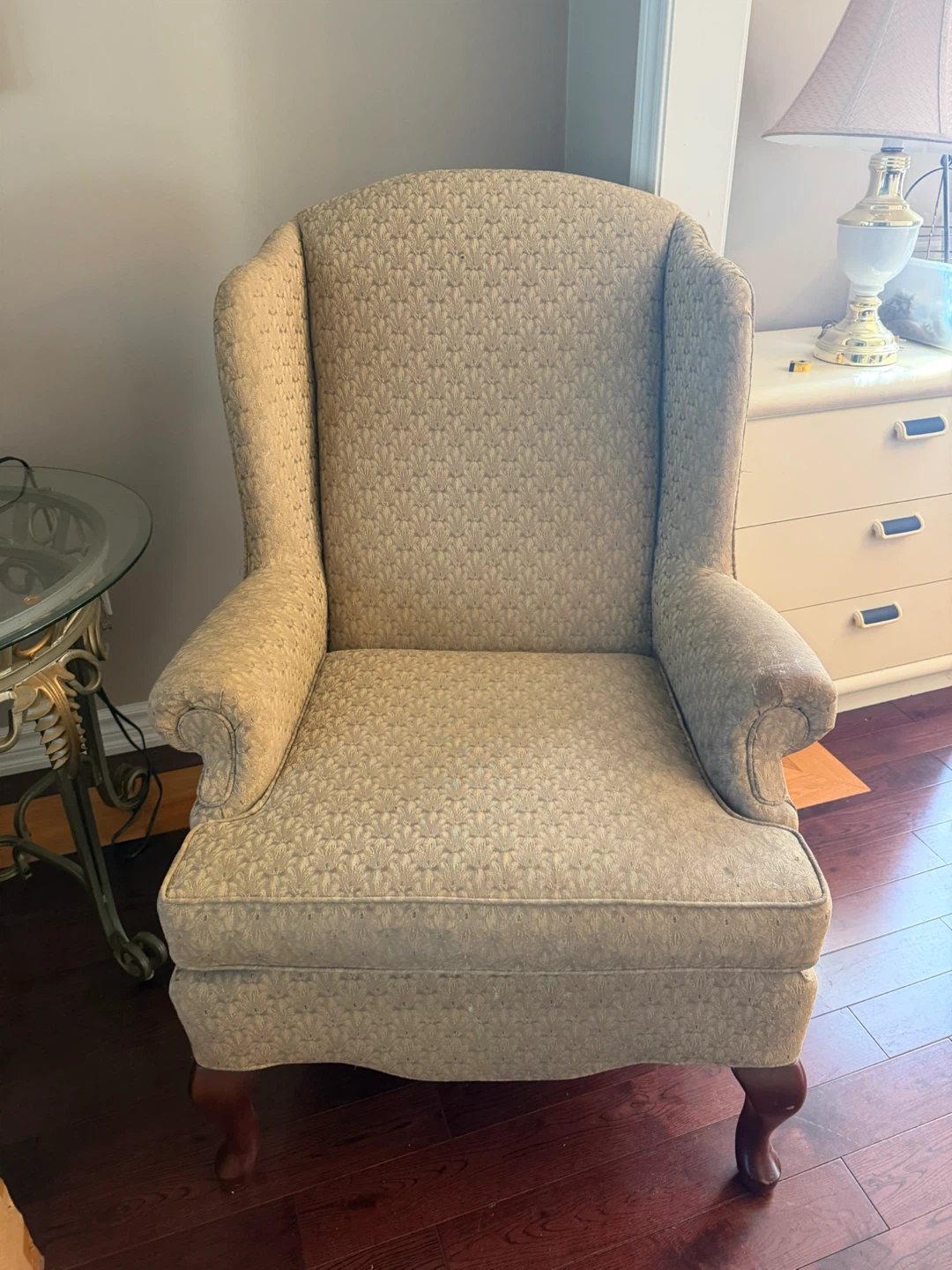 Traditional Beige Wingback Armchair