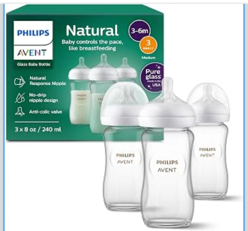 Philips Avent Natural Glass Baby Bottles - 3 Pack