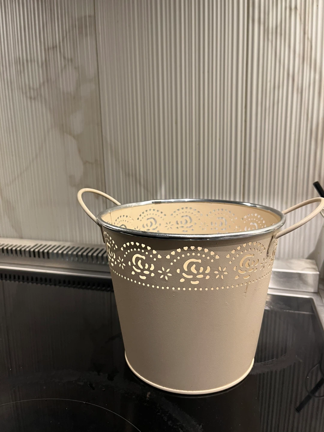 Cream decorative metal bucket