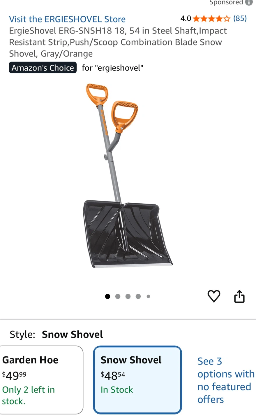 Ergie Systems Strain-Reducing Snow Shovel