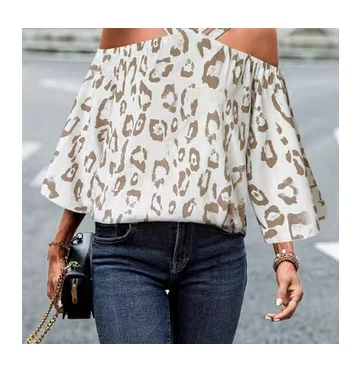 Leopard Print Off-Shoulder Top - Large