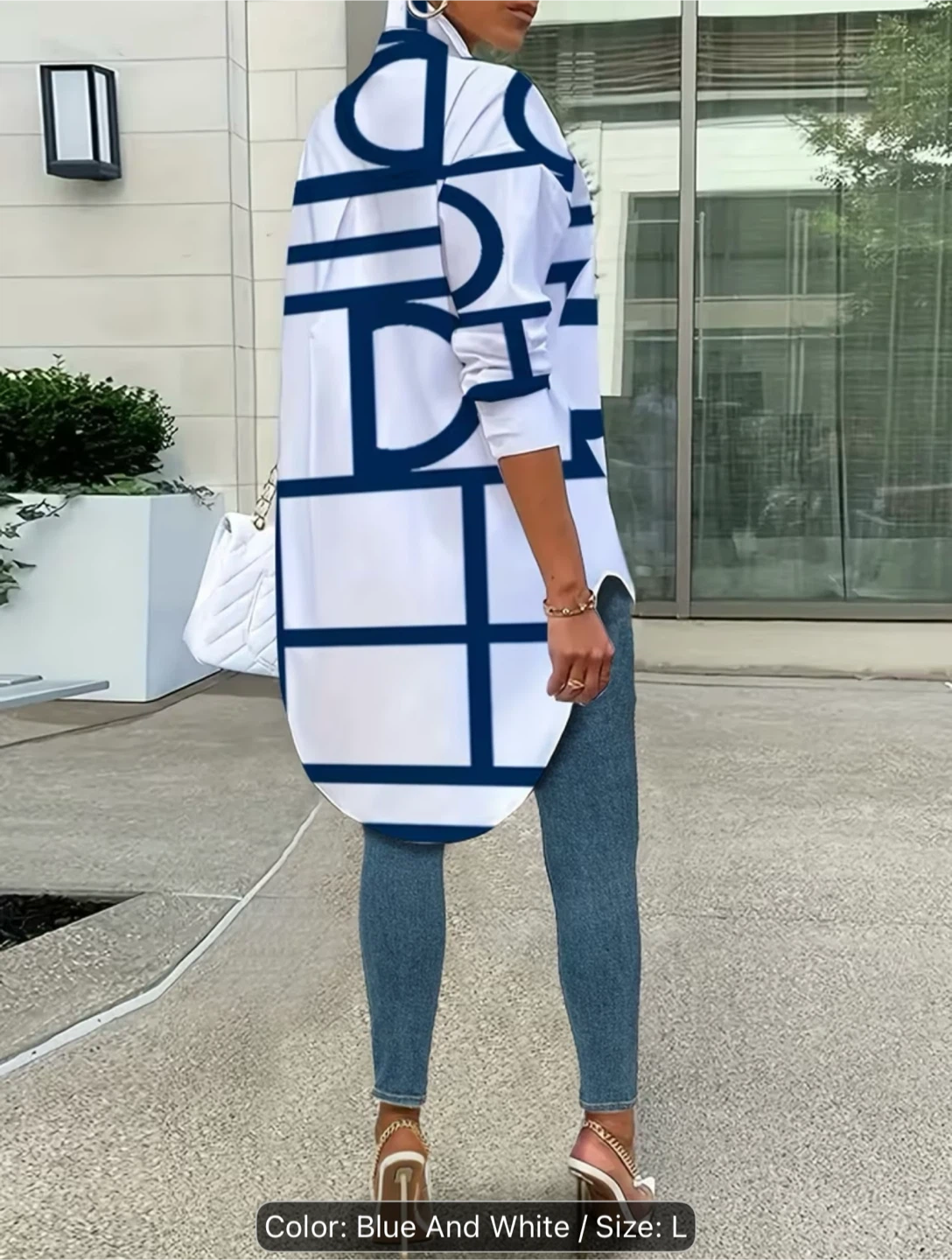 Blue and White Patterned Button-Down Shirt - photo 2