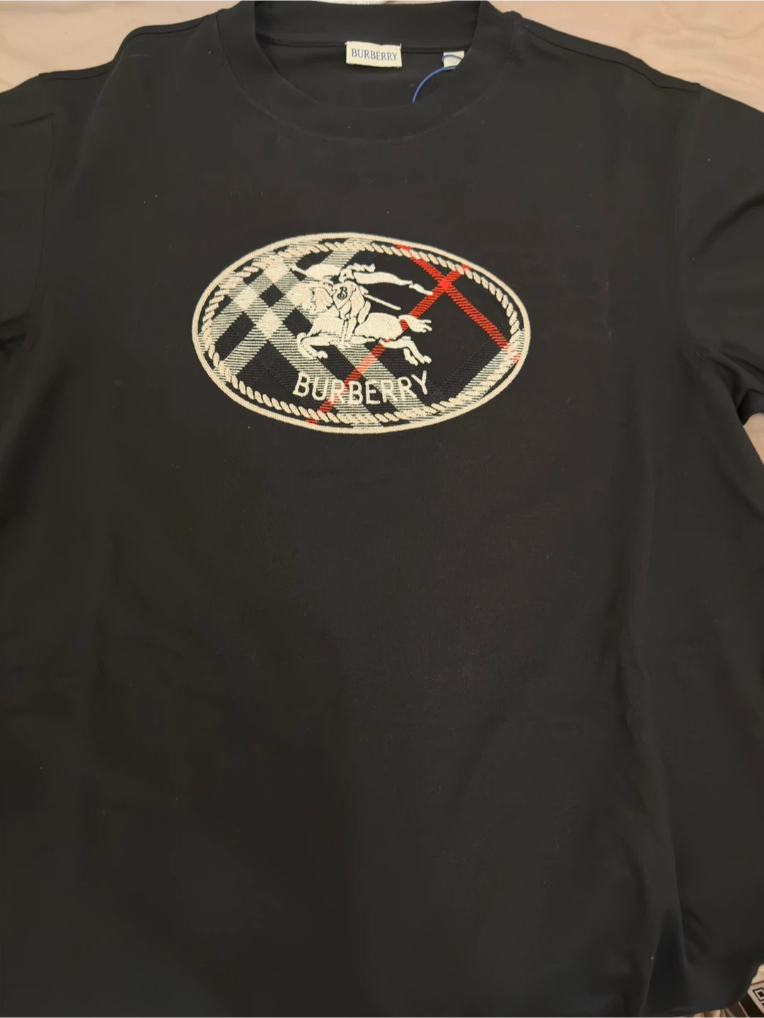 Burberry Black Check Knight Stamp Cotton T-shirt