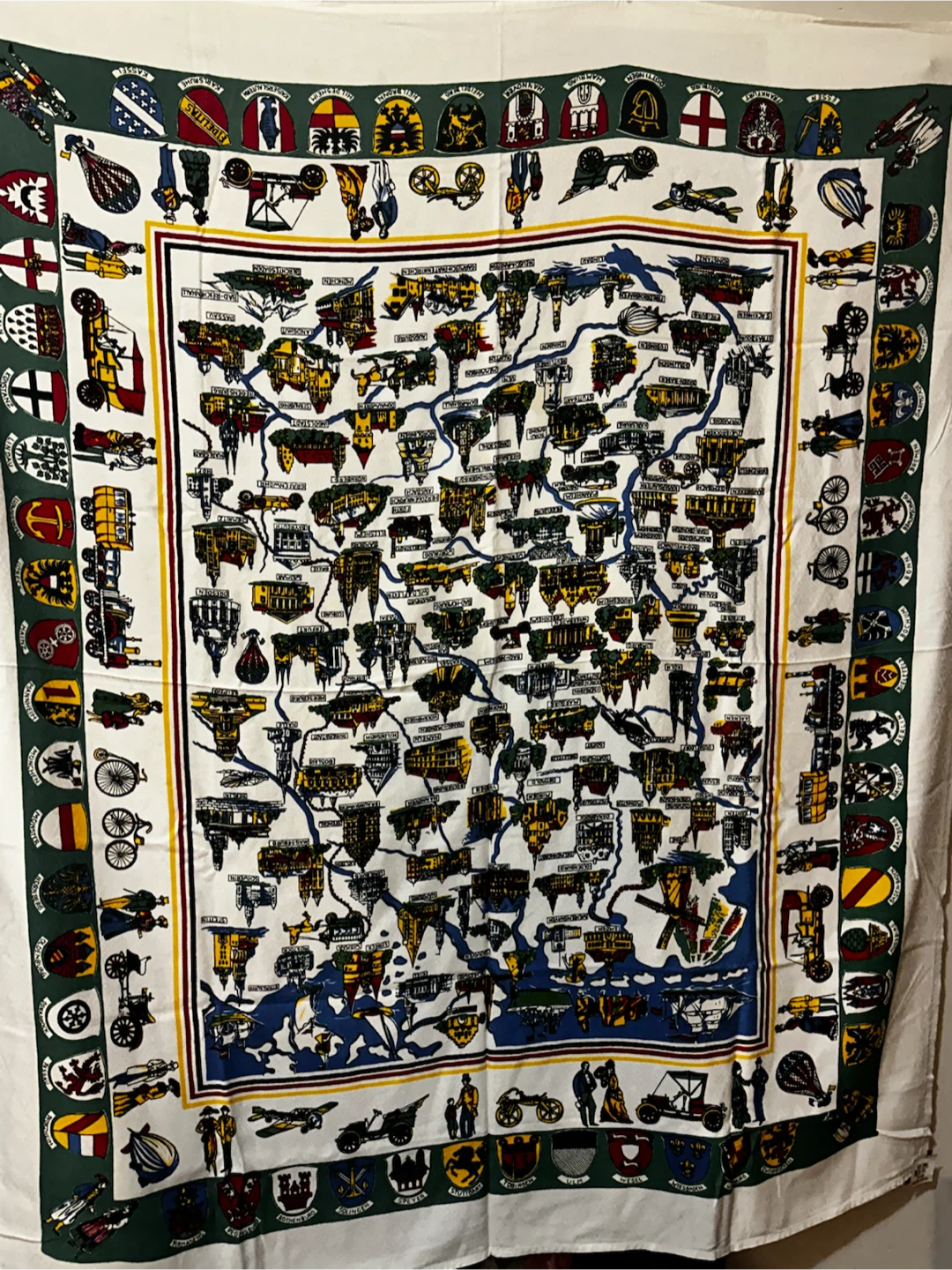 Vtg West Germany Map Souvenir Tablecloth  EUC