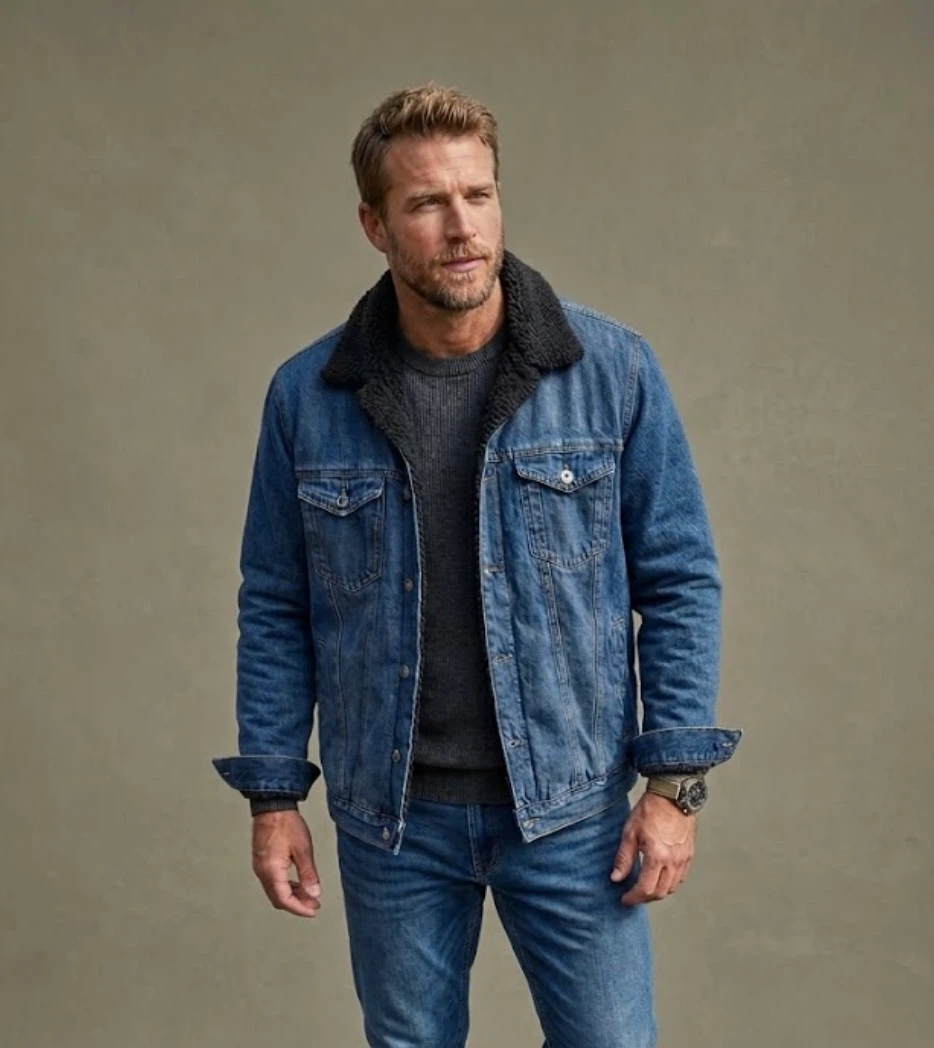 Sherpa-Lined Denim Trucker Jacket (Size XXL) – Like New