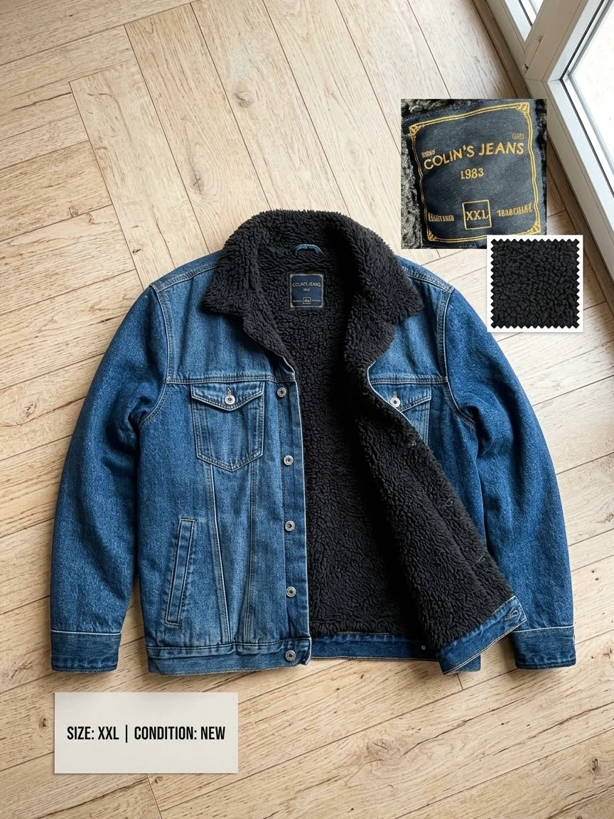 Sherpa-Lined Denim Trucker Jacket (Size XXL) – Like New - photo 2