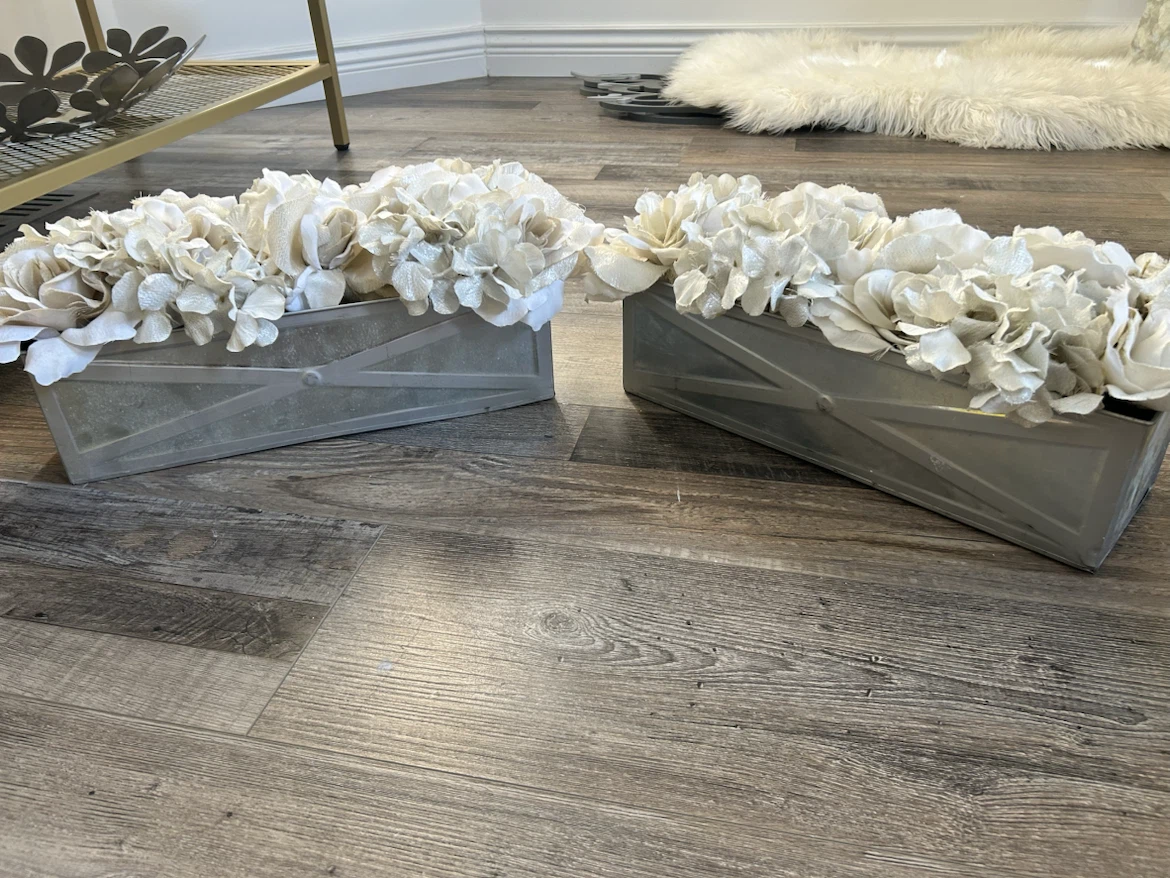 Set of Two Metal Floral Planters