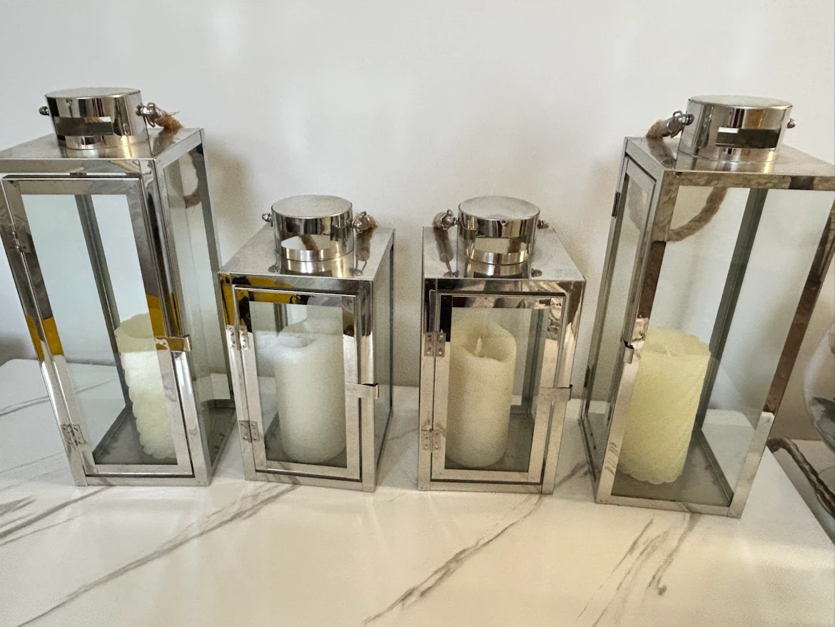 Set of 4 Stainless Steel and Glass Lanterns