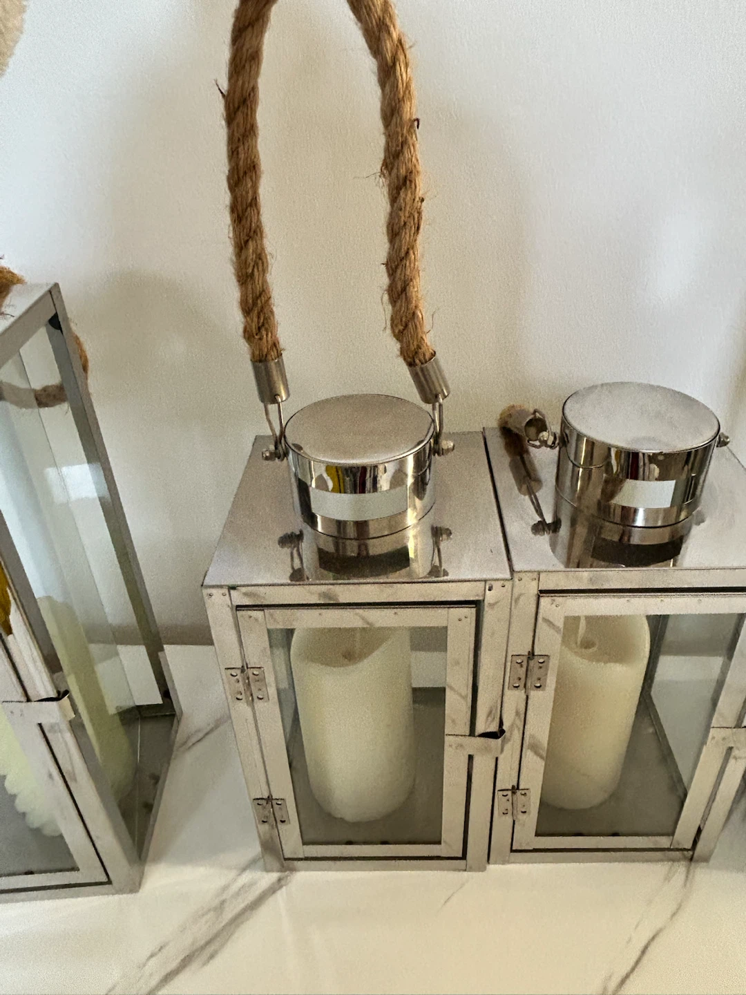 Set of 4 Stainless Steel and Glass Lanterns - photo 2
