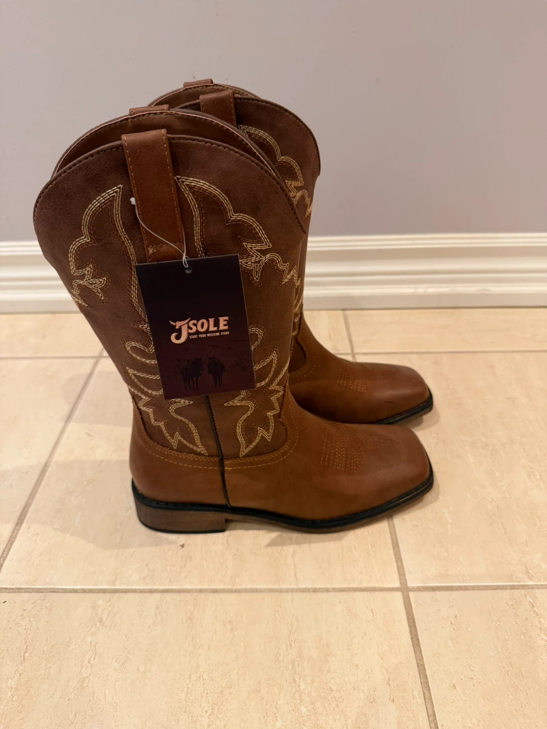 J-Sole Western Cowboy Boots Brown