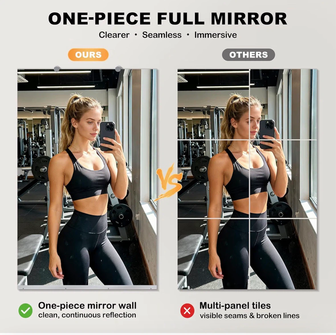 New 72''x36” Frameless Tempered Glass Mirror for Gym - photo 2