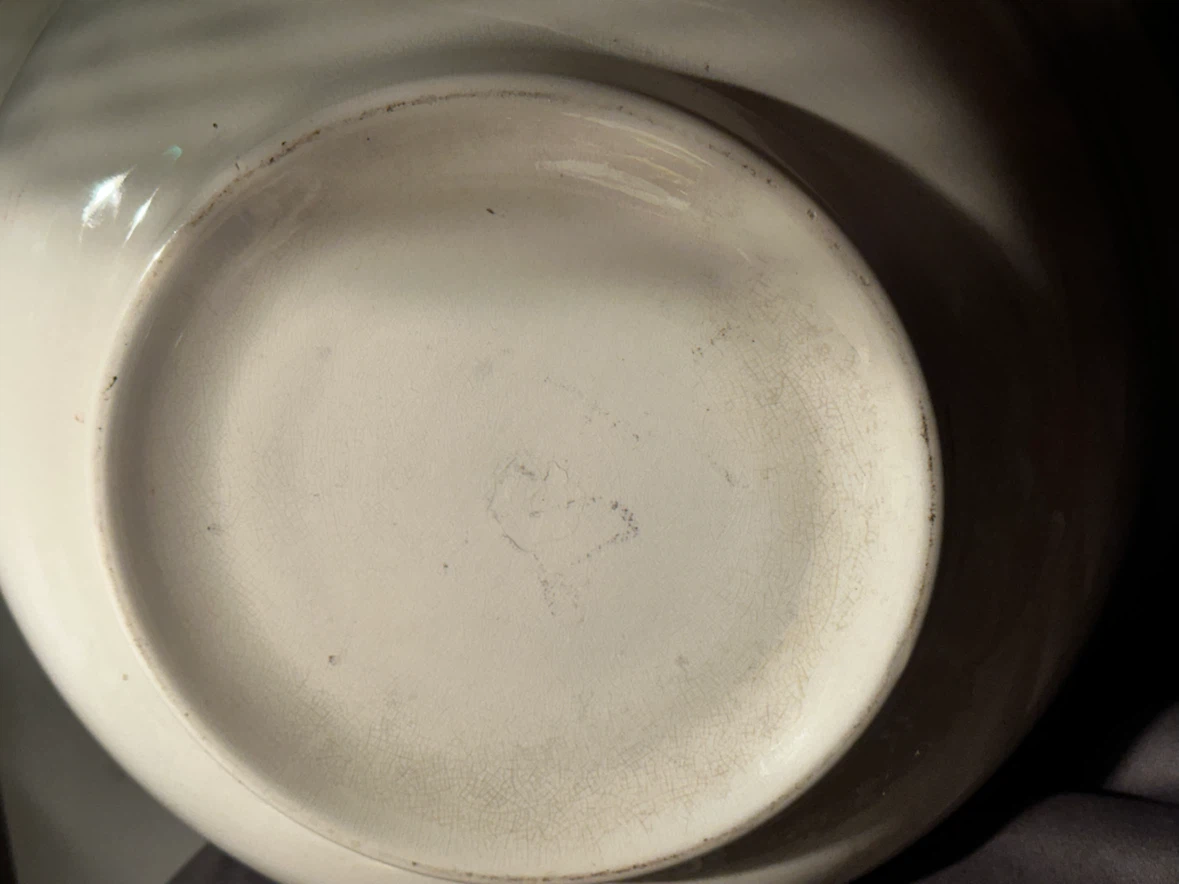 Antique 15" Blue Floral Earthenware Master Basin Bowl - photo 5