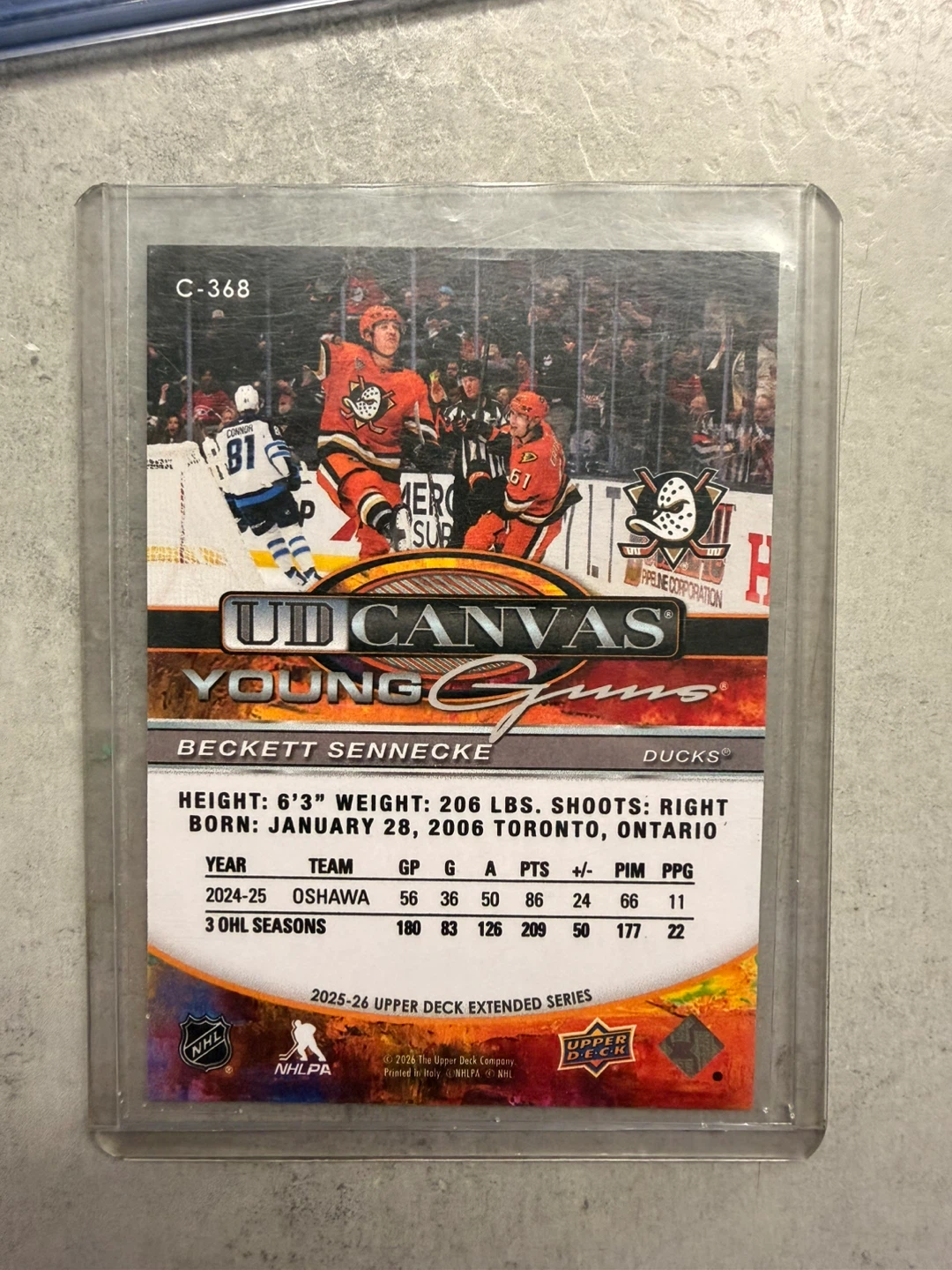 Beckett Sennecke 2025-26 UD Canvas Young Guns Rookie Card - photo 2
